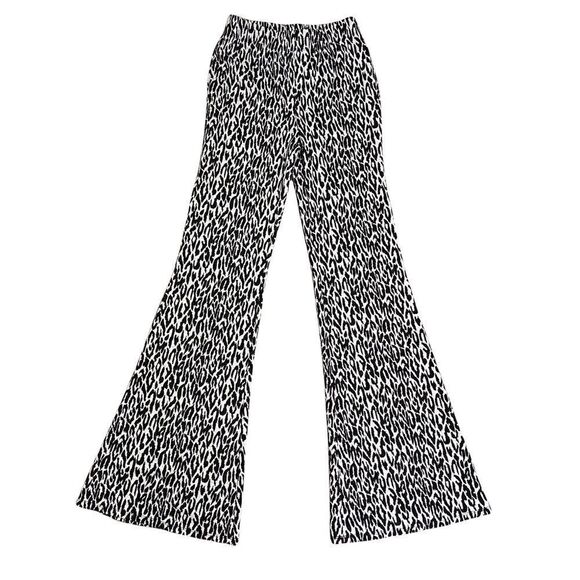 Forever 21 Womens Animal Print Bell Bottom Pants Size Small Black - Picture 1 of 6